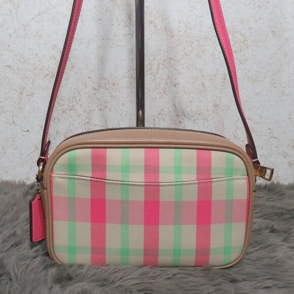 Coach Mini Jamie Camera Bag with Plaid Print (Pink) - Picture 3 of 6